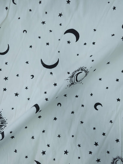 White/Black Moon Star 100% Cotton - 3m piece