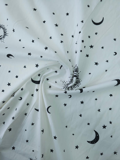 White/Black Moon Star 100% Cotton - 3m piece