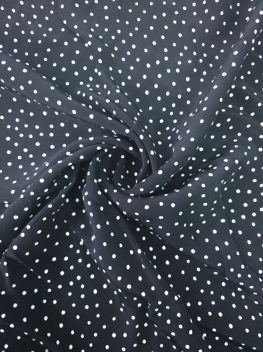 Black/White Mini Polka Viscose Crepe