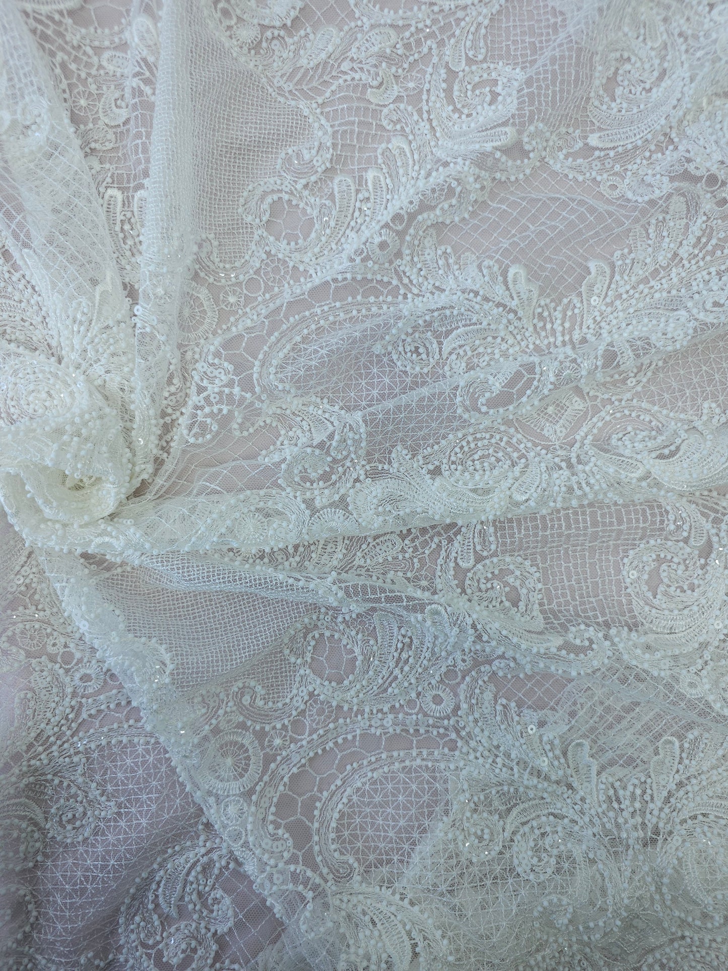 *Lillie* Embroidered Damask Beaded Lace