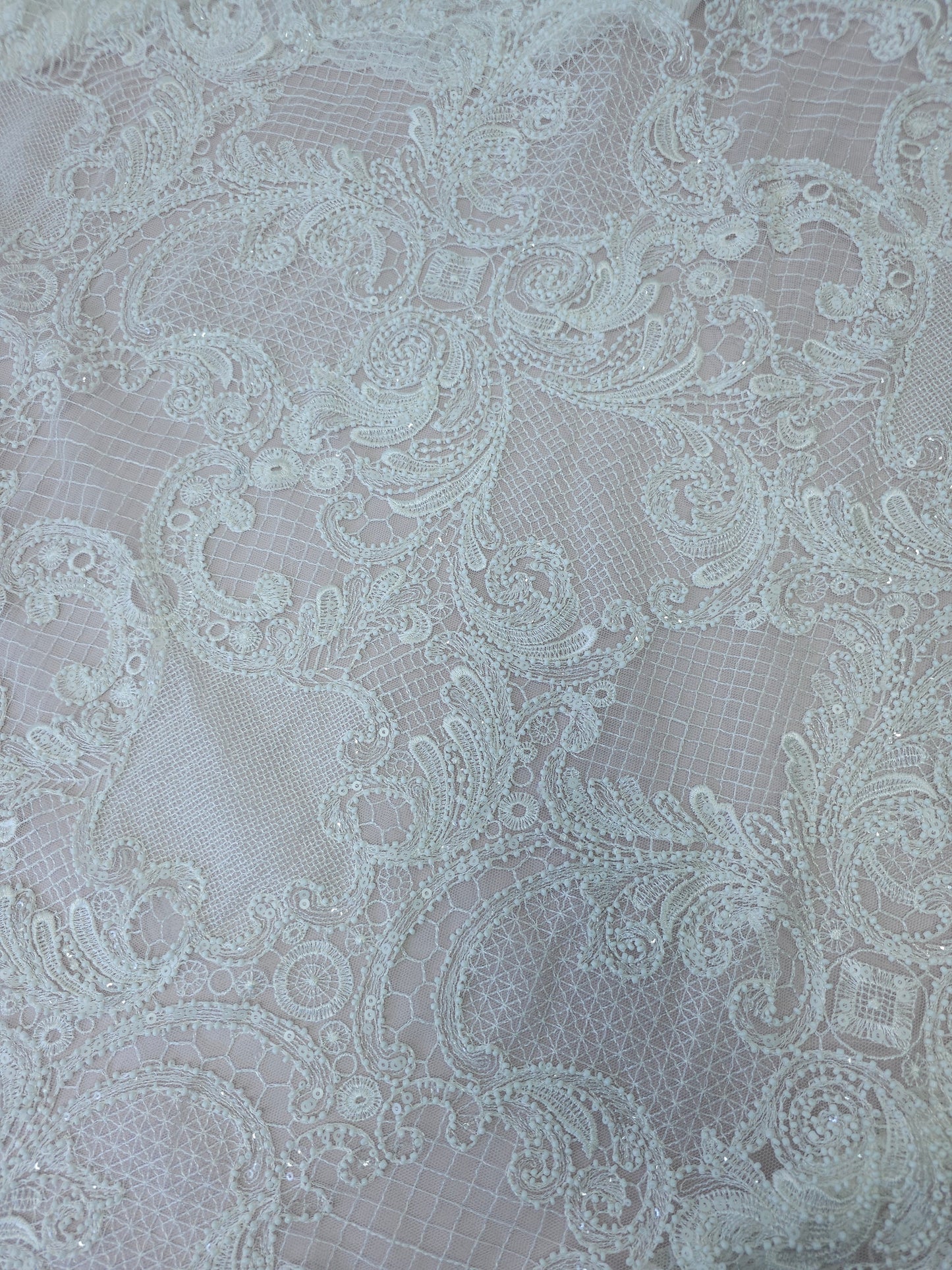 *Lillie* Embroidered Damask Beaded Lace