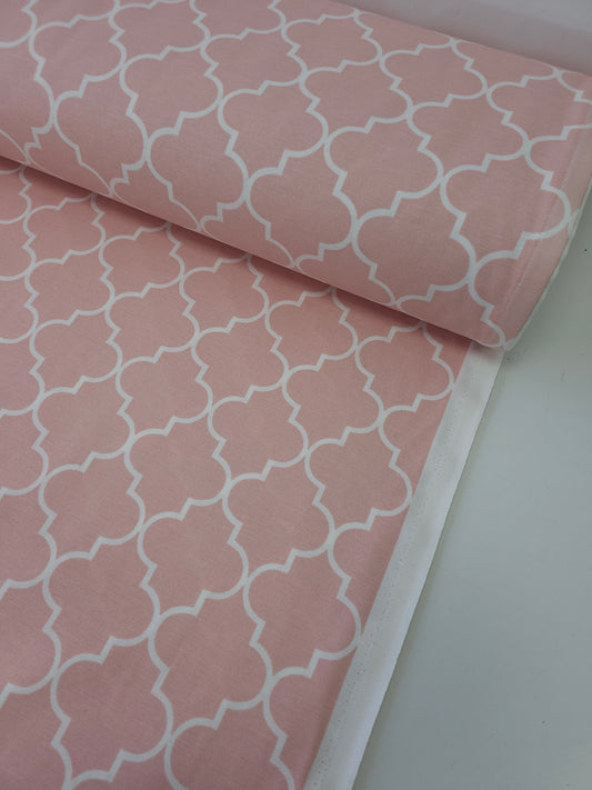 Peachy Pink Damask Cotton Drill