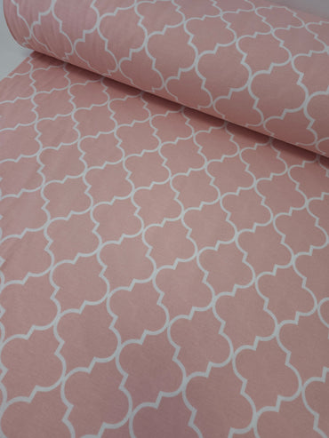 Peachy Pink Damask Cotton Drill