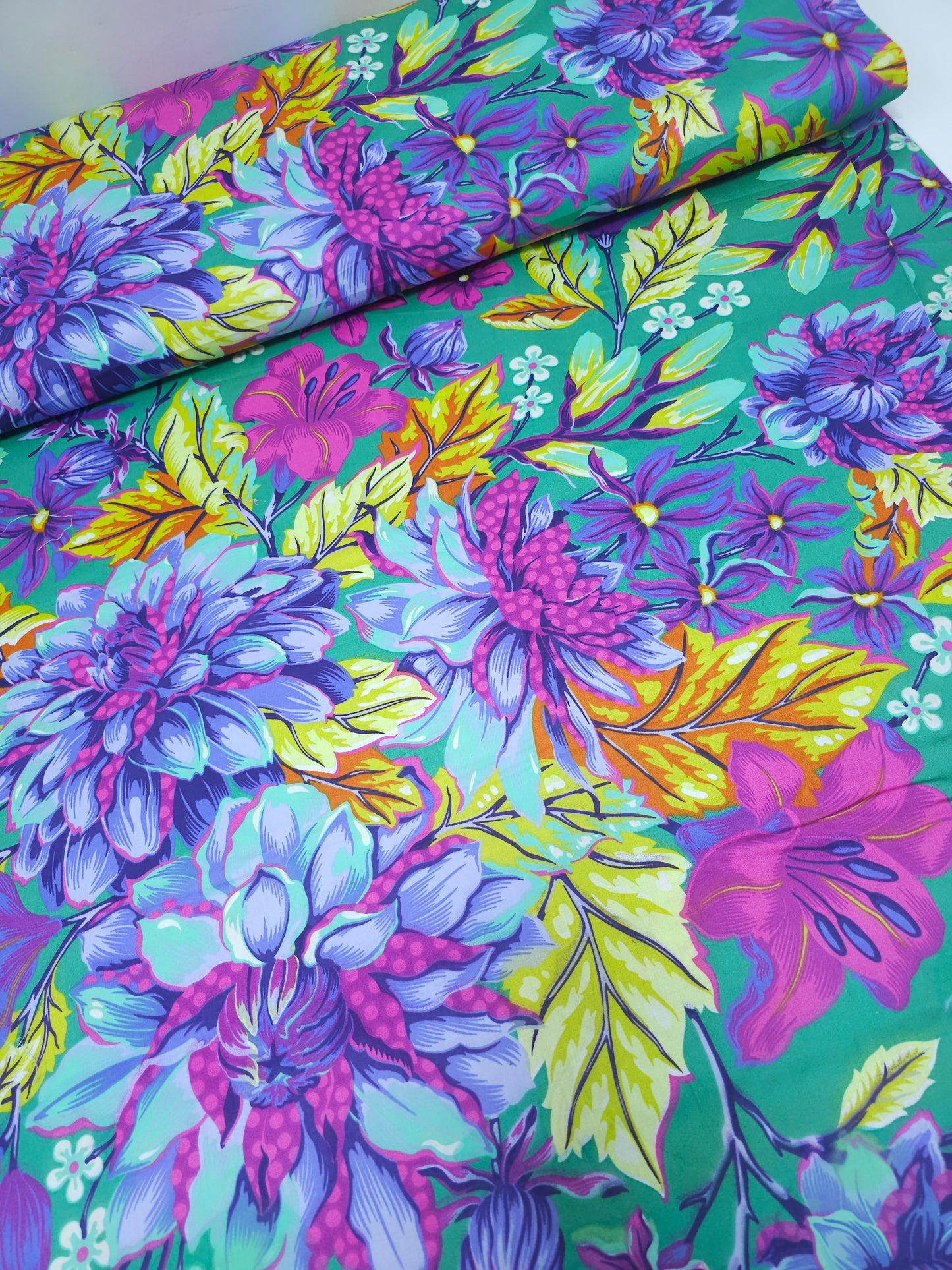 Teal Untamed Hello Dahlia Cotton Sateen 108" - Tula Pink