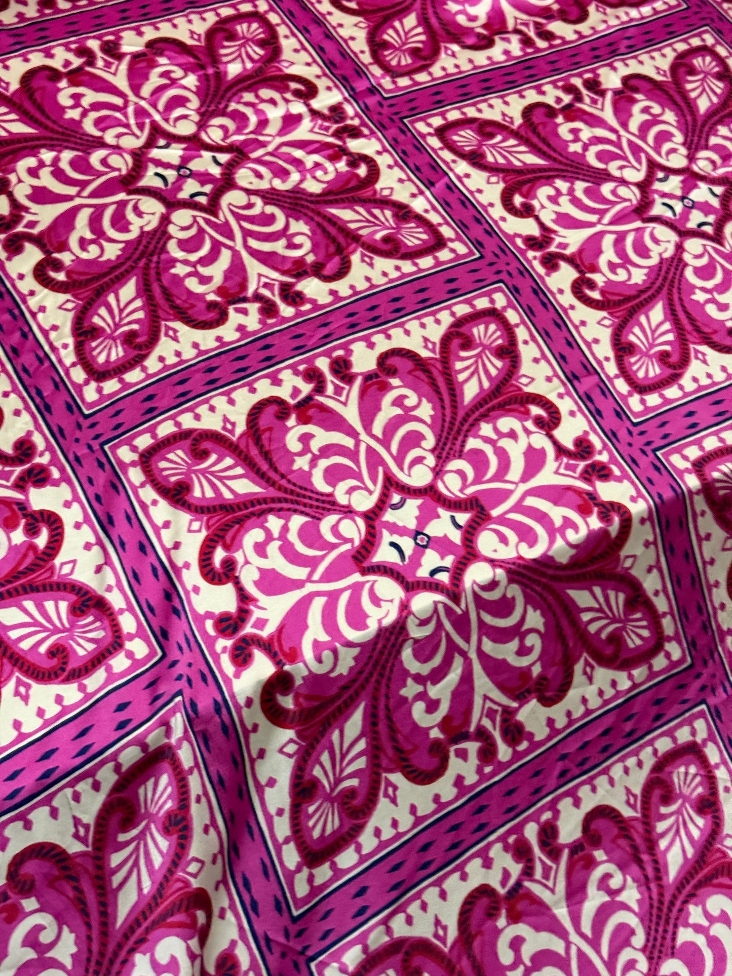 *PRE-ORDER* Hot Pink/Cream Damask Mosaic Tile Poly Satin