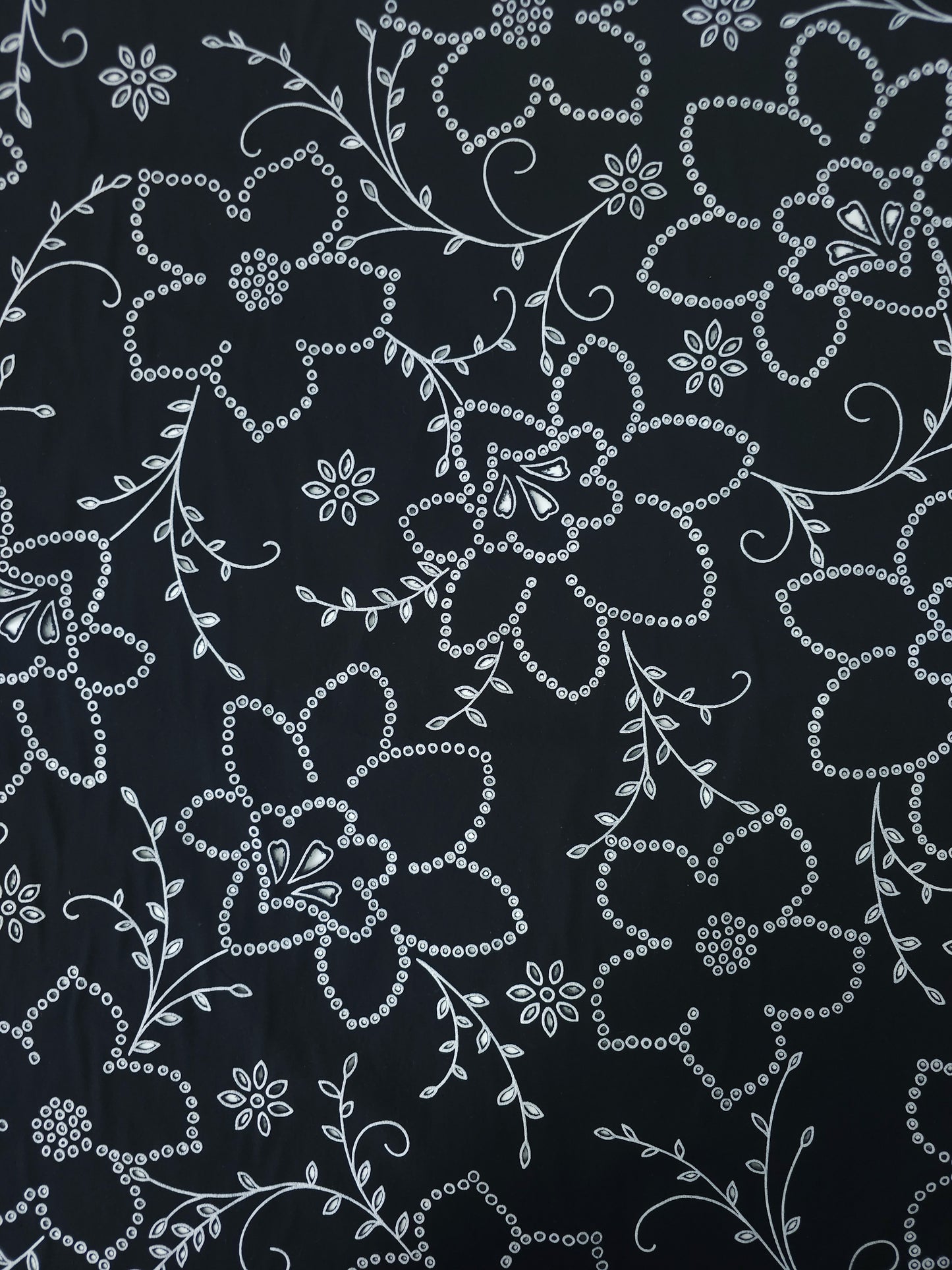 Black/White Floral Swirl Laser Cut Cotton Poplin