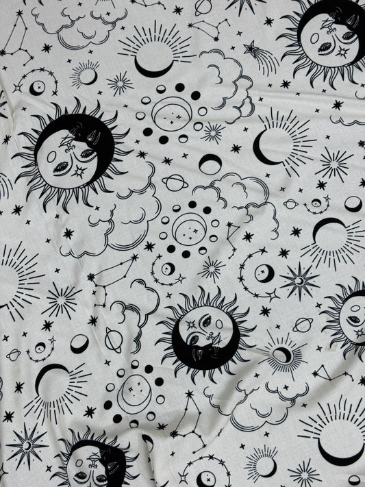 *PRE-ORDER* Black/White Celestial Moonface Viscose Challis