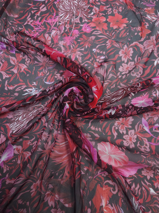 Rouge/Pink Floral Twine Silk Chiffon