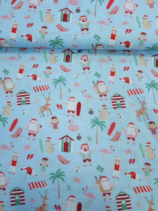 Santa on the Beach 100% Cotton