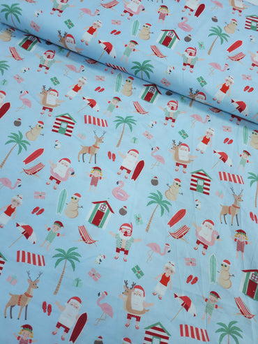 Santa on the Beach 100% Cotton