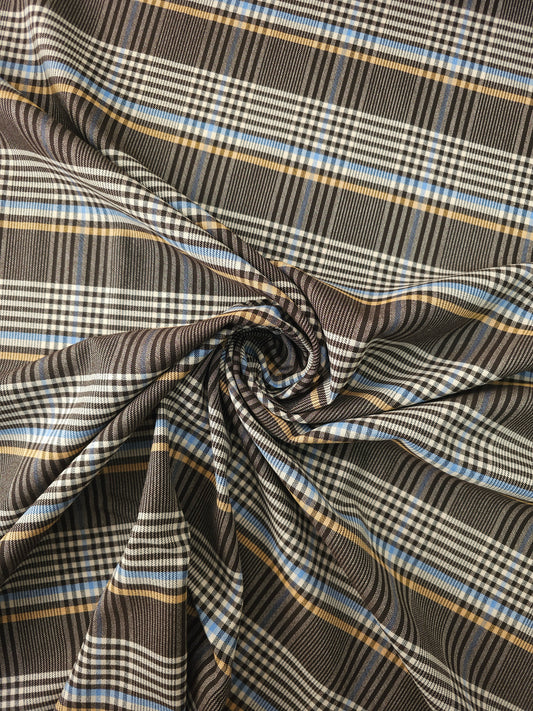 Brown/Yellow/Blue Tartan Check Poly Cotton