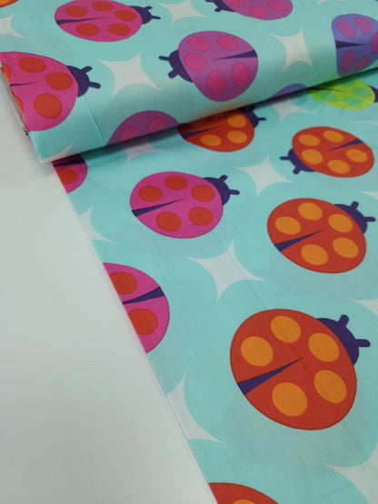 Blue Tiny Beasts Ladybug Cotton Sateen 108" - Tula Pink