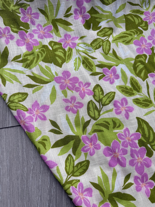 Leafy Lilac Lillies Viscose Linen