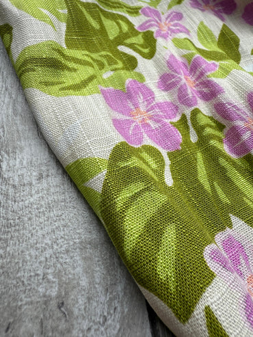 Leafy Lilac Lillies Viscose Linen