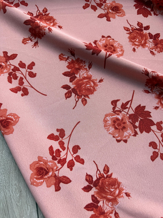 Peach/Crimson Rose Poly Viscose Crepe