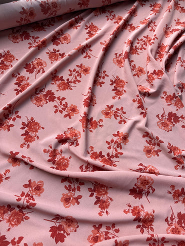 Peach/Crimson Rose Poly Viscose Crepe