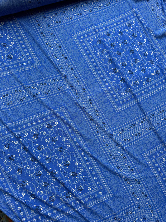 Royal Blue Paisley Panel Viscose Crepe