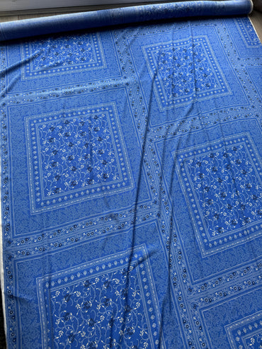 Royal Blue Paisley Panel Viscose Crepe