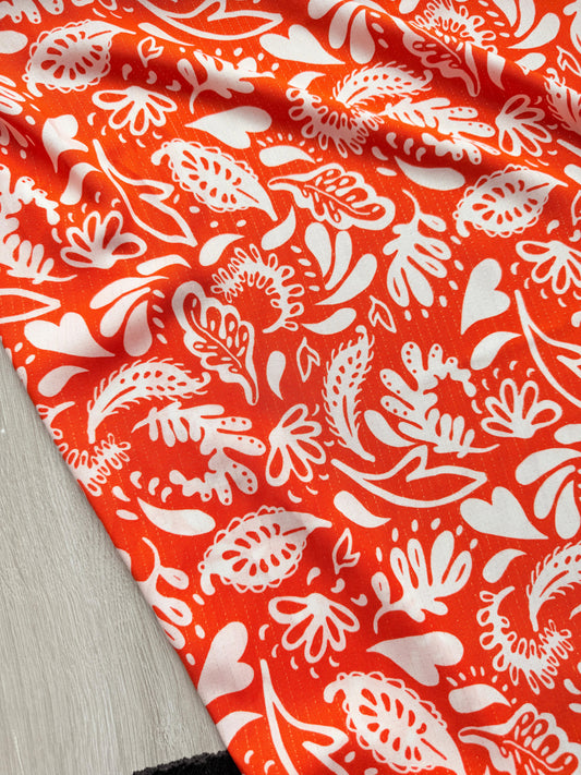 Orange Novelty Leaf Lurex Stripe Viscose - Defect