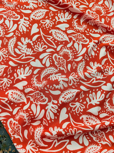 Orange Novelty Leaf Lurex Stripe Viscose - Defect