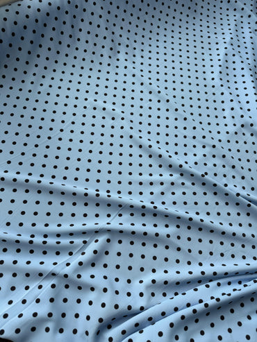 Baby Blue Polka Poly Viscose Crepe