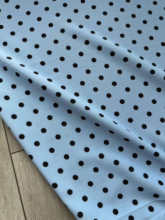 Baby Blue Polka Poly Viscose Crepe