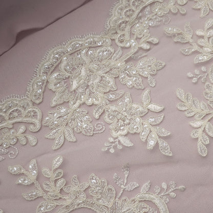 *Hannah* Cream Embroidered Floral Branch Sequin Lace