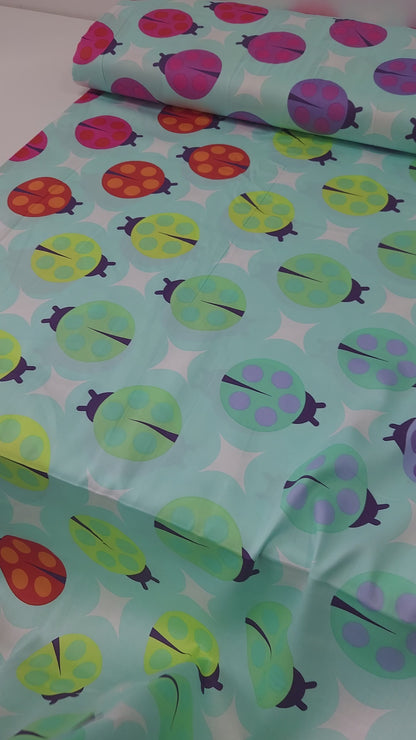 Blue Tiny Beasts Ladybug Cotton Sateen 108" - Tula Pink