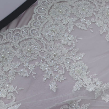 *Eden* Ivory Paisley Beaded Floral Lace