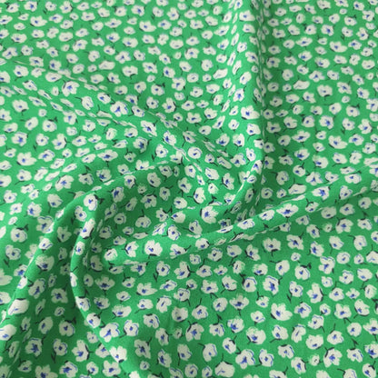 Green Ditsy Poppy Floral Viscose Challis