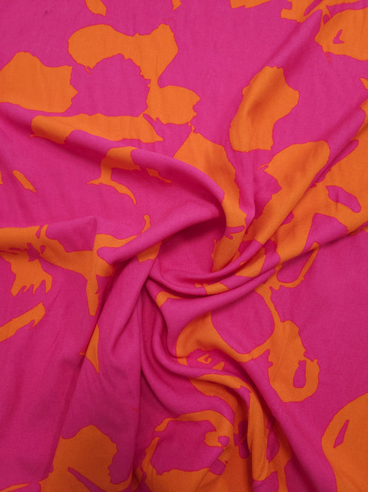 Hot Pink/Orange Irregular Floral Viscose Challis