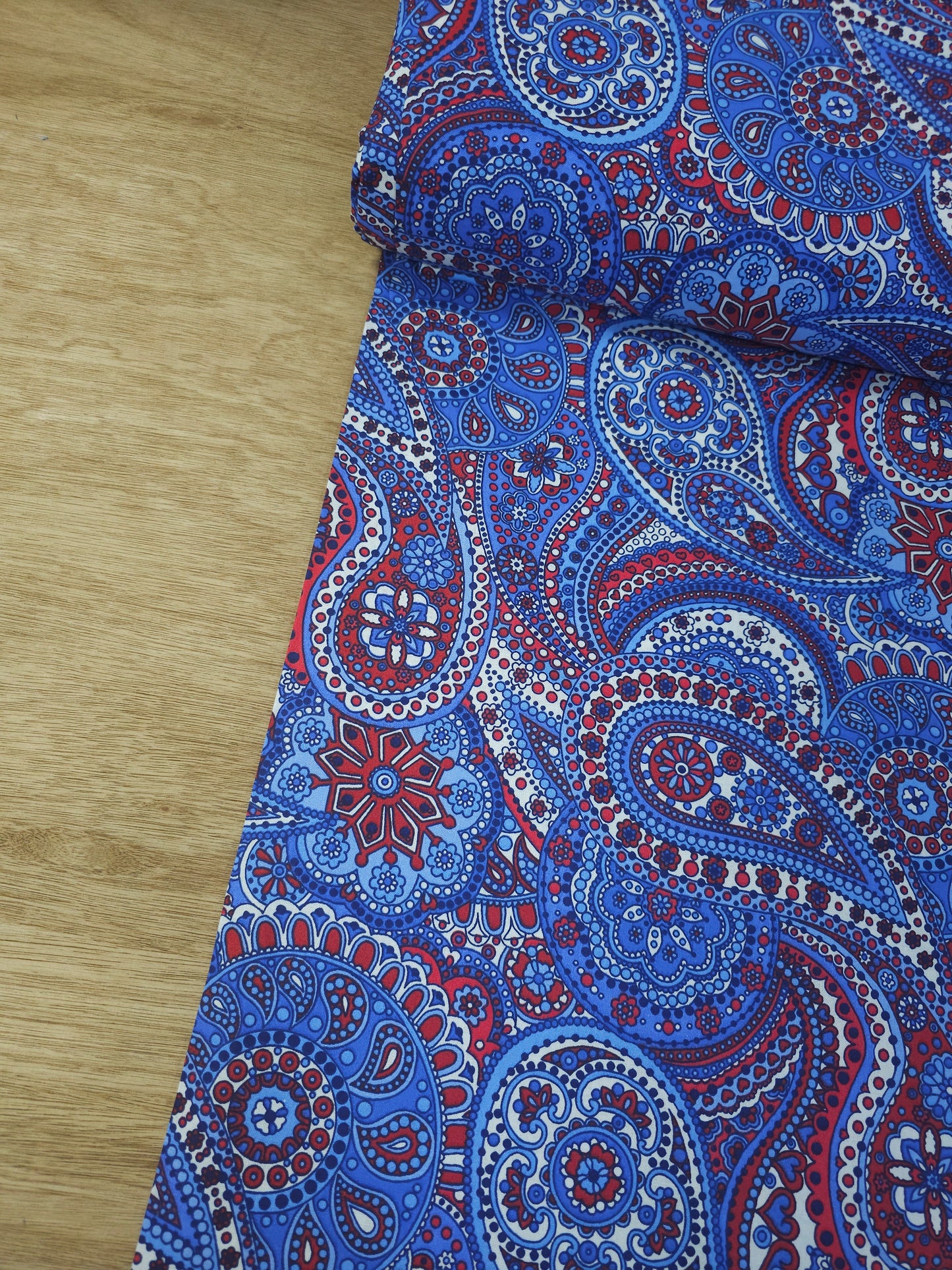 Red/Blue Paisley 100% Cotton 106"