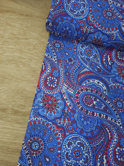 Red/Blue Paisley 100% Cotton 106"