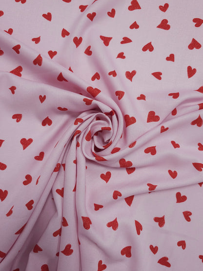 Pink/Red Hearts Viscose Challis