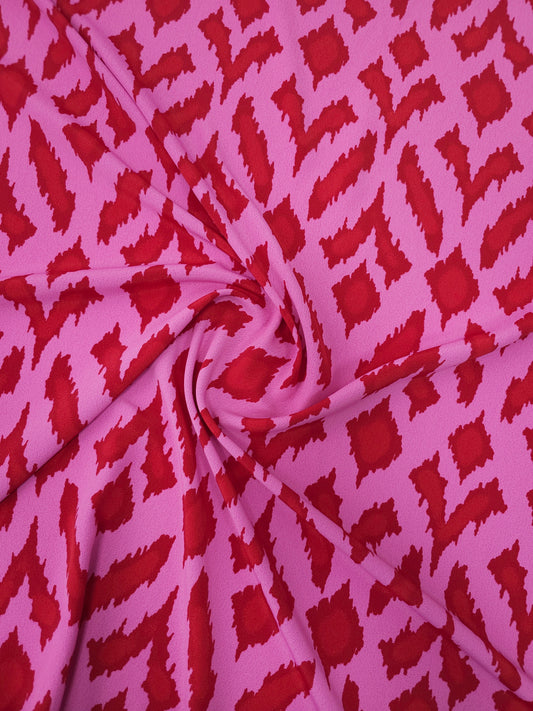 Pink/Red Ikat Poly Crepe