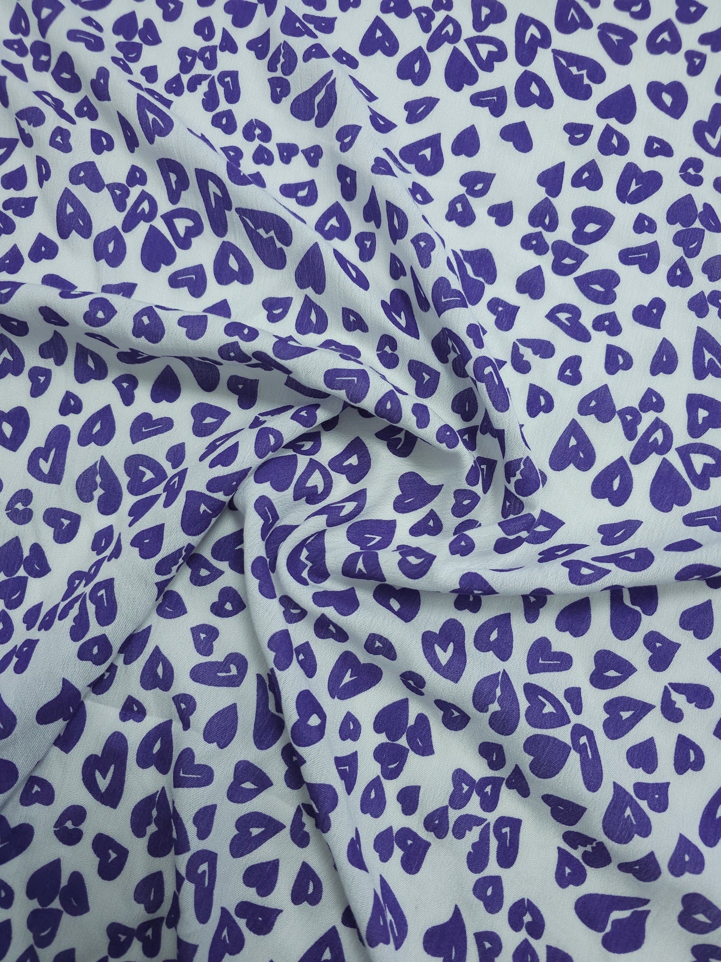 Purple/White Hearts Crinkle Viscose