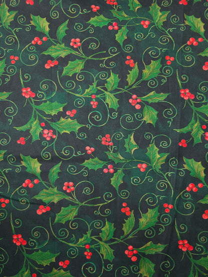 Christmas Holly Scroll 100% Cotton