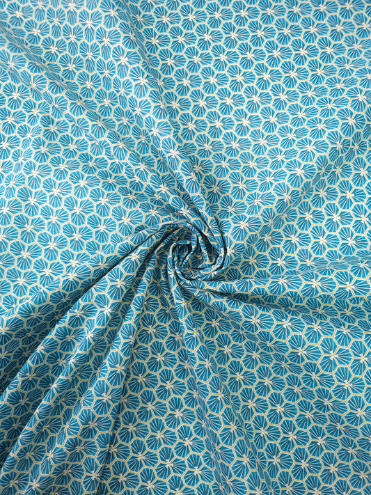 Teal Geometric Star Hexagon Calico Cotton