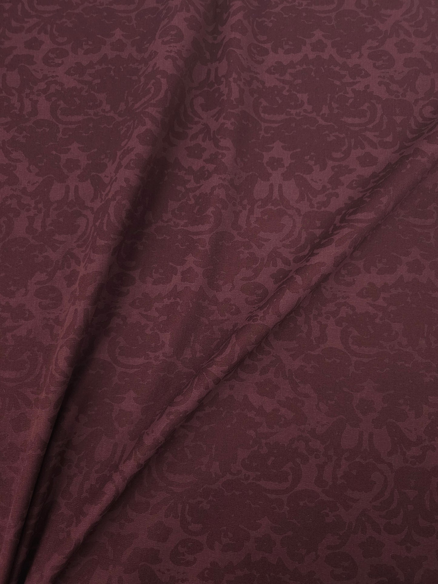 Burgundy Damask Brushed Cotton Twill