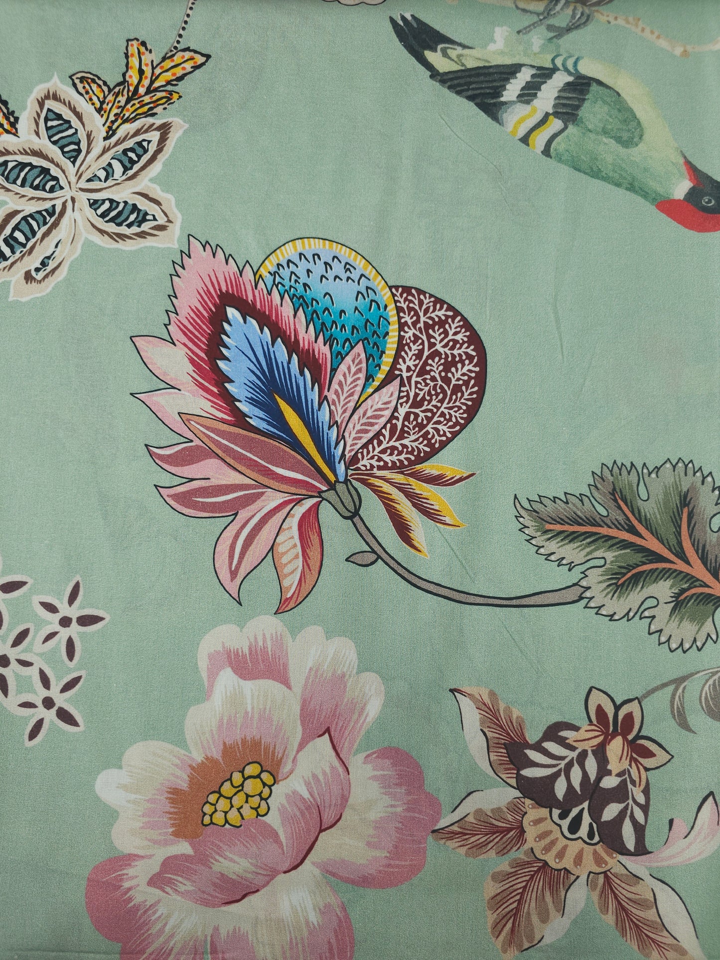 Sage Green Butterfly Bird Floral 100% Cotton 106"