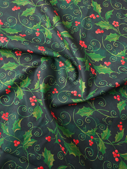 Christmas Holly Scroll 100% Cotton