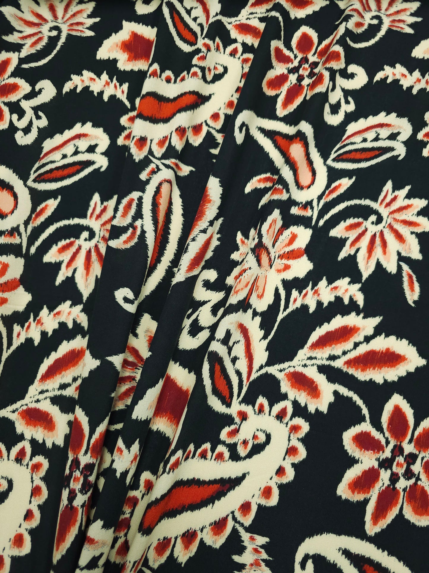 Greenish Black/Rust Static Paisley Floral Viscose Challis