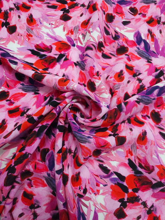 Pink/Red Bloom Floral Viscose Crepe