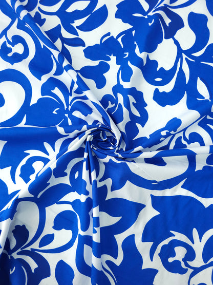 Blue Floral Swirl Cotton Poplin