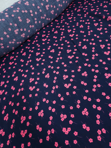 Navy/Pink Daisy Floral Party Viscose Crepe