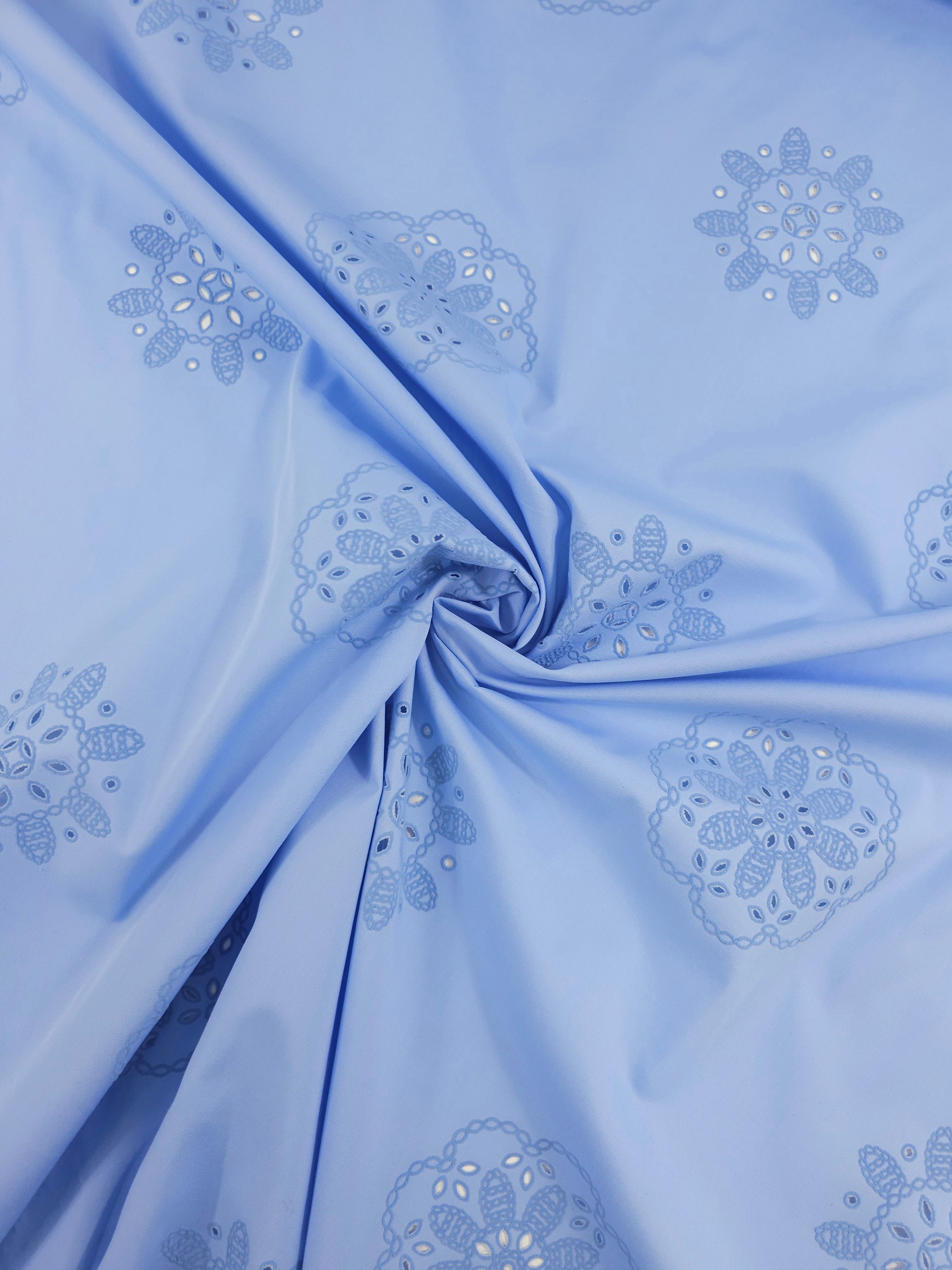 Cornflower Blue Floral Laser Cut Cotton