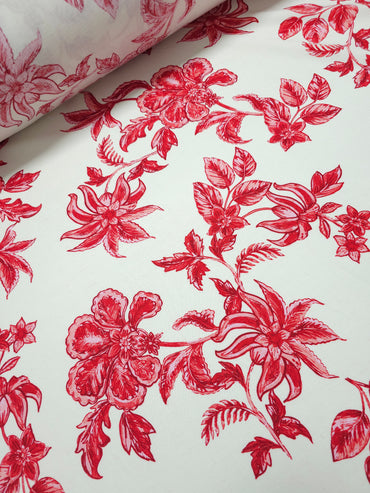 *PRE-ORDER* Pinky Red/White Exotic Floral Viscose Linen