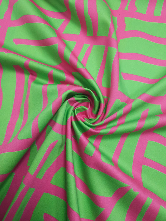 Green/Pink Abstract Cotton Sateen