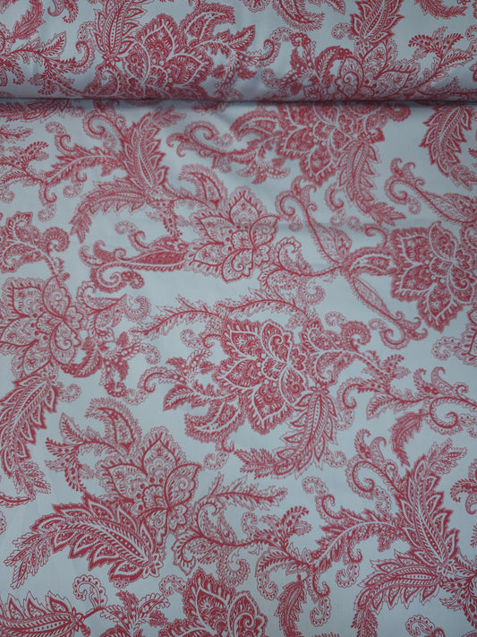 Grey/Red Paisley Floral Cotton Sateen 96"