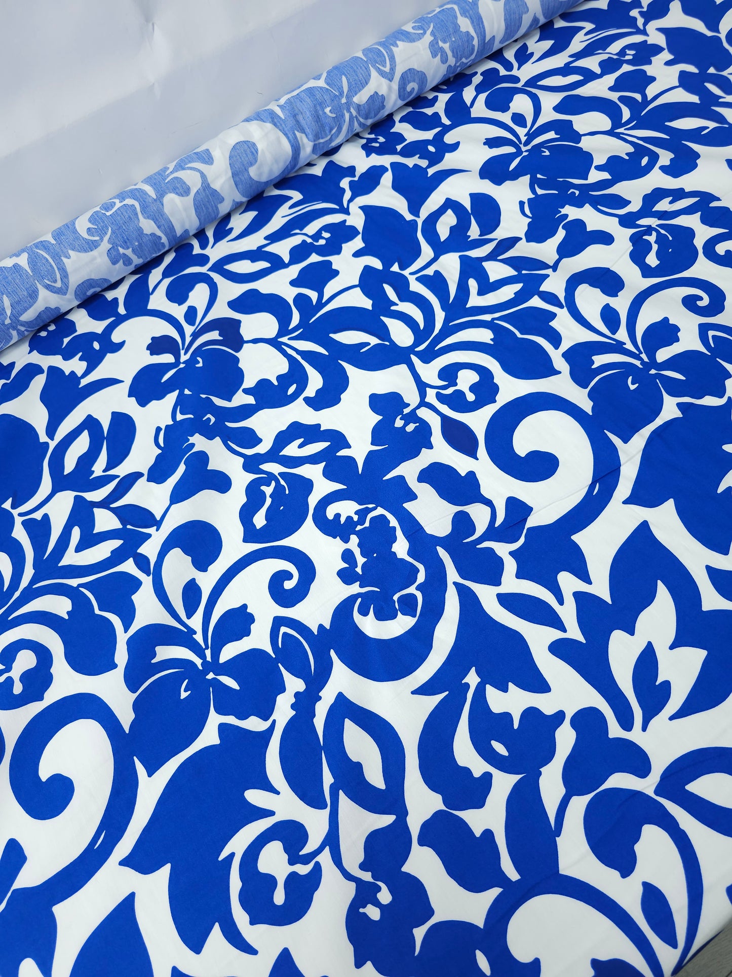 Blue Floral Swirl Cotton Poplin